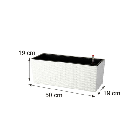 Balkon-Rattan-Pflanzgefäß mit Wasserstandsanzeige, Weiß