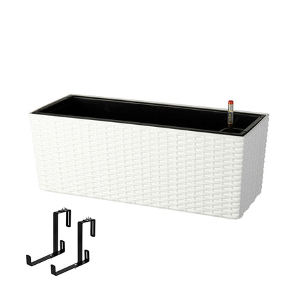 Balkon-Rattan-Pflanzgefäß mit Wasserstandsanzeige, Weiß