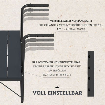 Verstellbarer Aluminium-Balkontisch, klappbar, 25 kg Tragkraft