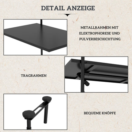 Folding balcony table, 3-way adjustable, 62x60cm, black