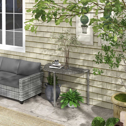 Halbrunder grauer Polyrattan Garten-Balkon-Tisch, 100x50x74 cm