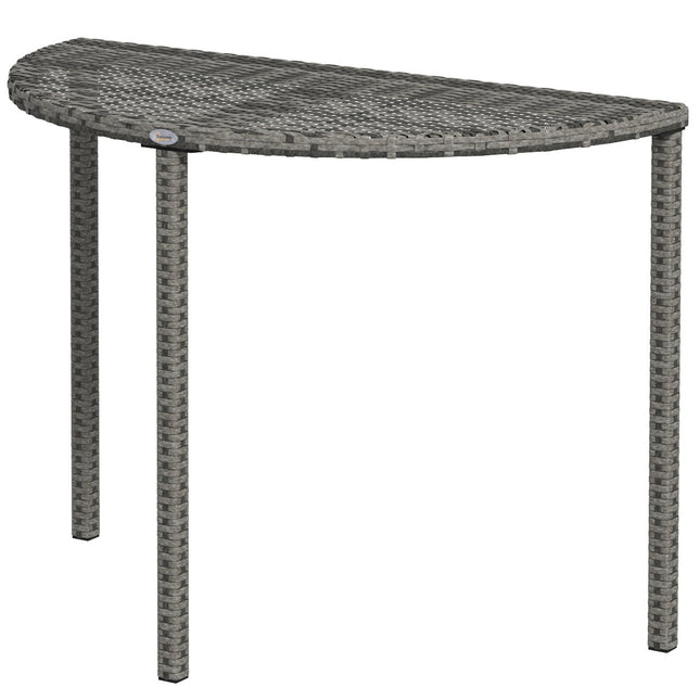 Halbrunder grauer Polyrattan Garten-Balkon-Tisch, 100x50x74 cm