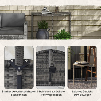 Halbrunder grauer Polyrattan Garten-Balkon-Tisch, 100x50x74 cm