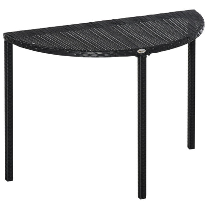 Schwarzer Polyrattan-Halbrunder-Balkontisch, 100x50x74 cm