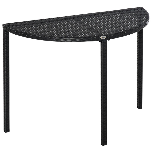 Schwarzer Polyrattan-Halbrunder-Balkontisch, 100x50x74 cm