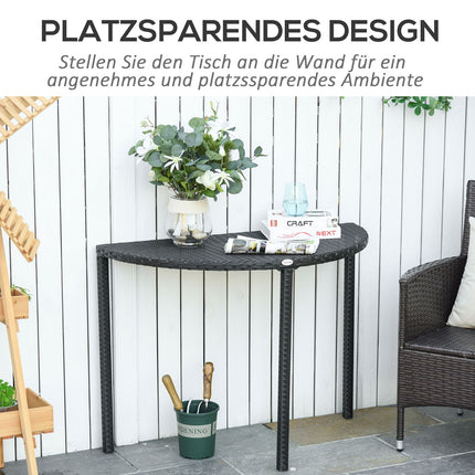 Schwarzer Polyrattan-Halbrunder-Balkontisch, 100x50x74 cm