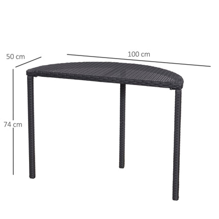Schwarzer Polyrattan-Halbrunder-Balkontisch, 100x50x74 cm