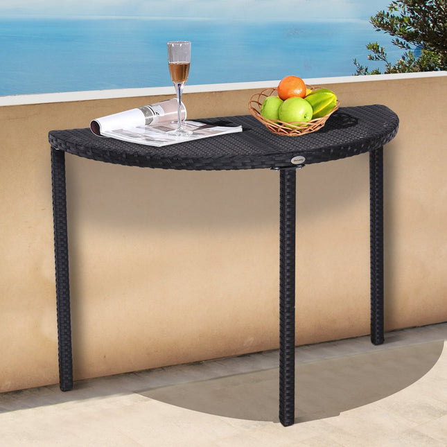 Schwarzer Polyrattan-Halbrunder-Balkontisch, 100x50x74 cm
