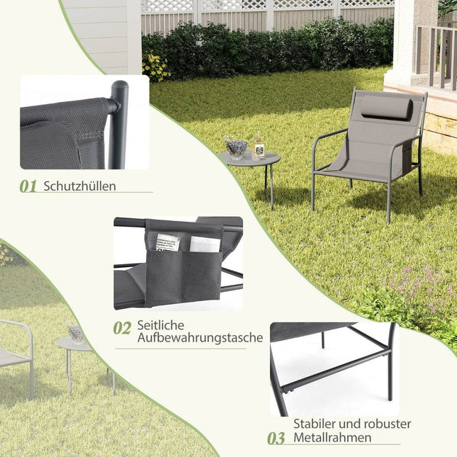 Balkonmöbel Set 3 tlg. Gartenmöbel Set mit 2 Stühlen &amp; Tisch Balkongarnitur mit atmungsaktivem Sitzstoff Grau