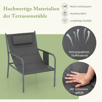 Balkonmöbel Set 3 tlg. Gartenmöbel Set mit 2 Stühlen &amp; Tisch Balkongarnitur mit atmungsaktivem Sitzstoff Grau