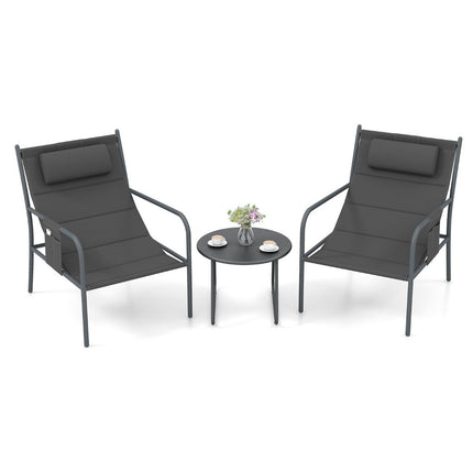 Balkonmöbel Set 3 tlg. Gartenmöbel Set mit 2 Stühlen &amp; Tisch Balkongarnitur mit atmungsaktivem Sitzstoff Grau