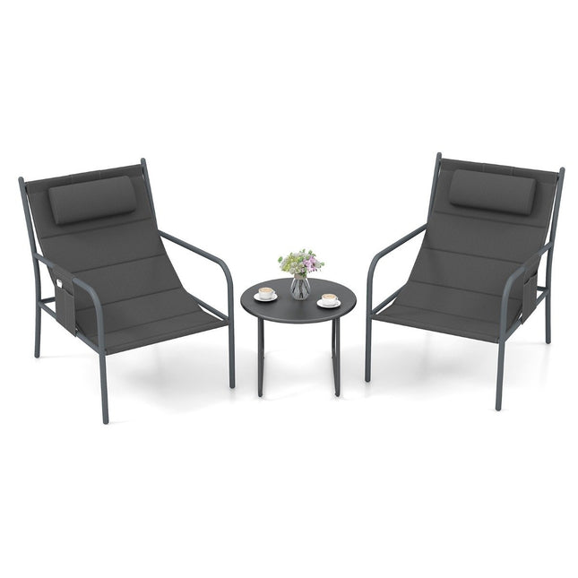 Balkonmöbel Set 3 tlg. Gartenmöbel Set mit 2 Stühlen &amp; Tisch Balkongarnitur mit atmungsaktivem Sitzstoff Grau