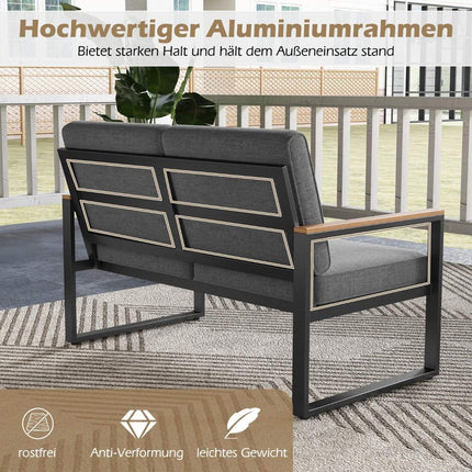 Ensemble de meubles de jardin résistant aux intempéries avec cadre en aluminium et banc gris