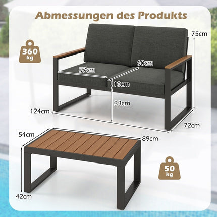 Ensemble de meubles de jardin résistant aux intempéries avec cadre en aluminium et banc gris