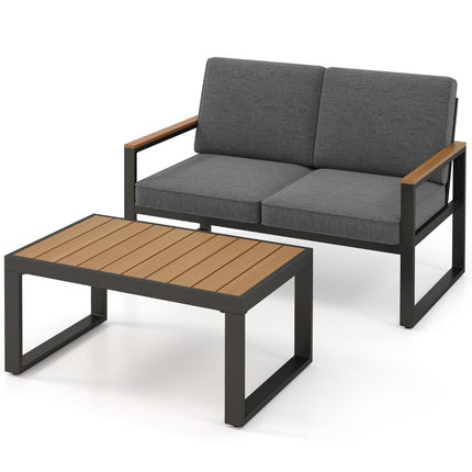 Ensemble de meubles de jardin résistant aux intempéries avec cadre en aluminium et banc gris