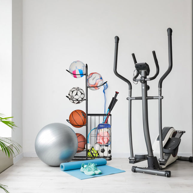 Ball Rack with 6 Shelves and Storage Basket