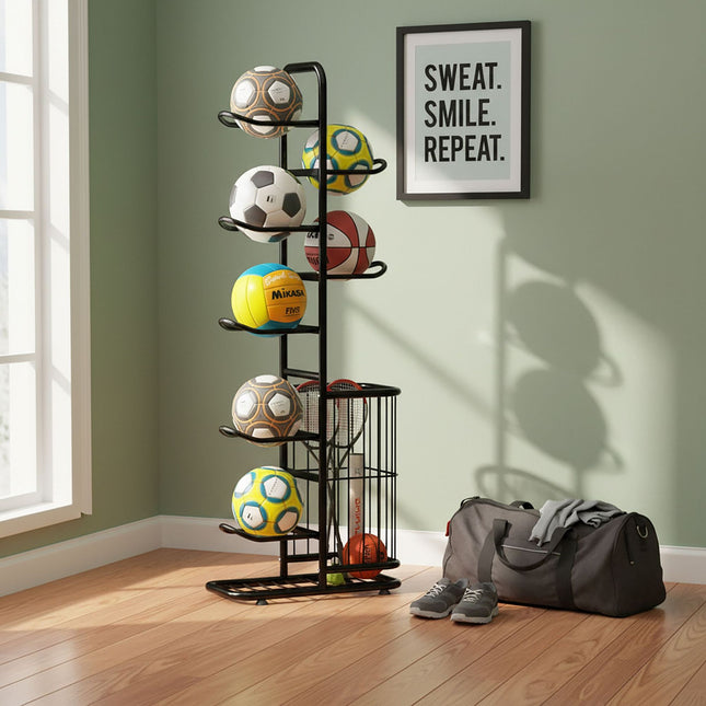 Ball Rack with Basket – 7 Shelves, Metal Storage
