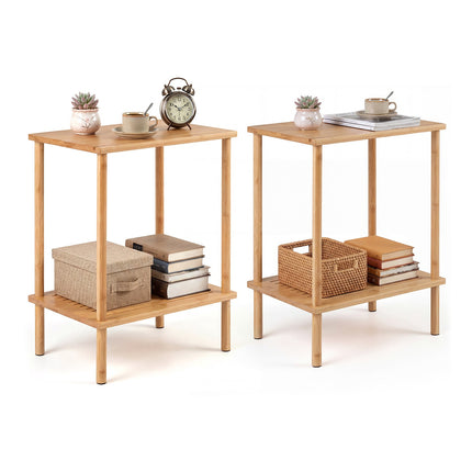 Bamboo 2-Tier Side Table Set – 40x30x55 cm, Natural