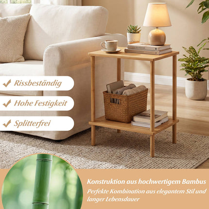 Bamboo 2-Tier Side Table Set – 40x30x55 cm, Natural