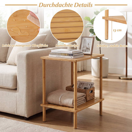 Bamboo 2-Tier Side Table Set – 40x30x55 cm, Natural