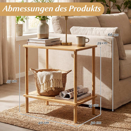Bamboo 2-Tier Side Table Set – 40x30x55 cm, Natural