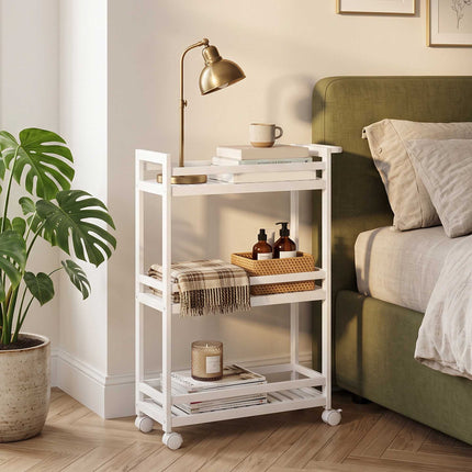 Bamboo 3-Tier Rolling Cart with Slatted Shelves, 55x20x75 cm