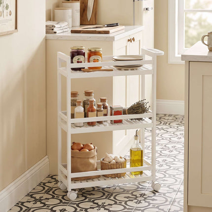 Bamboo 3-Tier Rolling Cart with Slatted Shelves, 55x20x75 cm