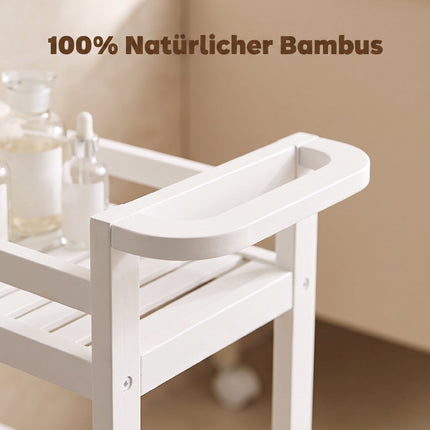Bamboo 3-Tier Rolling Cart with Slatted Shelves, 55x20x75 cm