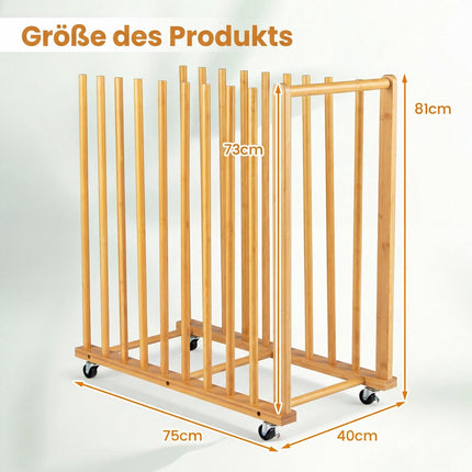 Bamboo Art Storage Rack with Wheels – Natural Finish