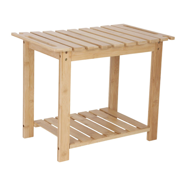 Bamboo Bath Stool with Shelf and Shower Head Holder