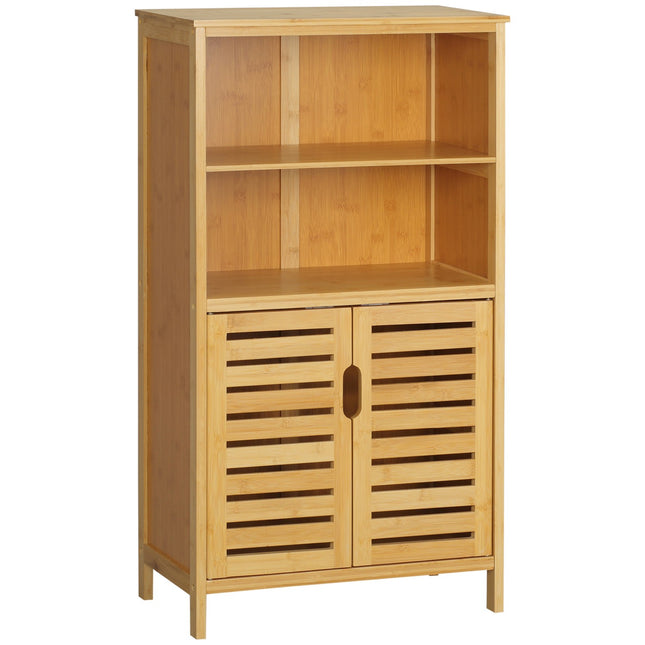 Bambus-Badschrank mit Lamellentüren, Kippschutz-Design
