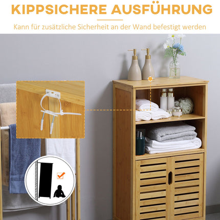 Bambus-Badschrank mit Lamellentüren, Kippschutz-Design