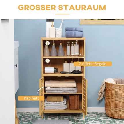 Bambus-Badschrank mit Lamellentüren, Kippschutz-Design