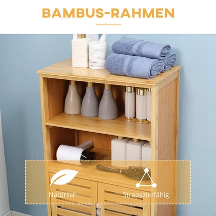 Bambus-Badschrank mit Lamellentüren, Kippschutz-Design
