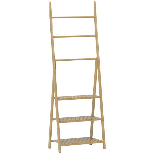 Badkamerplank van bamboe met 3 niveaus en handdoekhouders