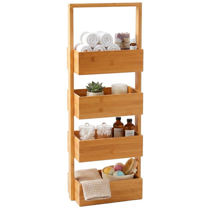 Bamboo Bathroom Shelf with 4 Baskets, 88x28x16 cm