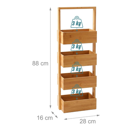 Bamboo Bathroom Shelf with 4 Baskets, 88x28x16 cm