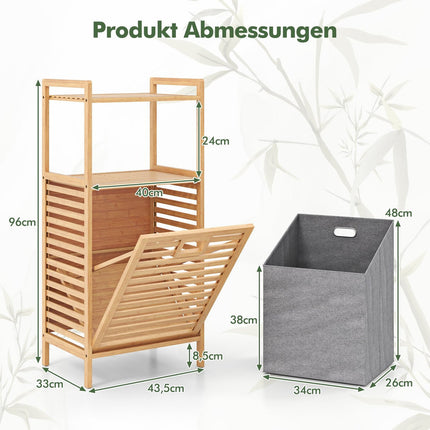 Bamboo Bathroom Shelf with Foldable Laundry Basket, 2 Shelves