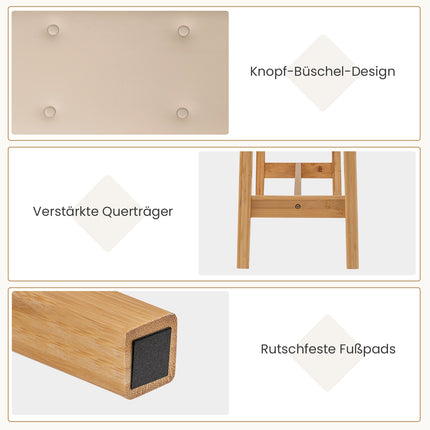 Bambusbank mit Kunstlederkissen, 100cm, Beige