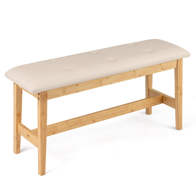 Bambusbank mit Kunstlederkissen, 100cm, Beige