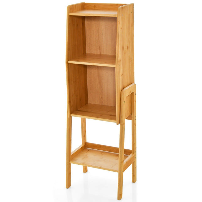 Bamboo Bookcase 4 Tier with Legs & Raised Edge Design Modern Storage Shelf