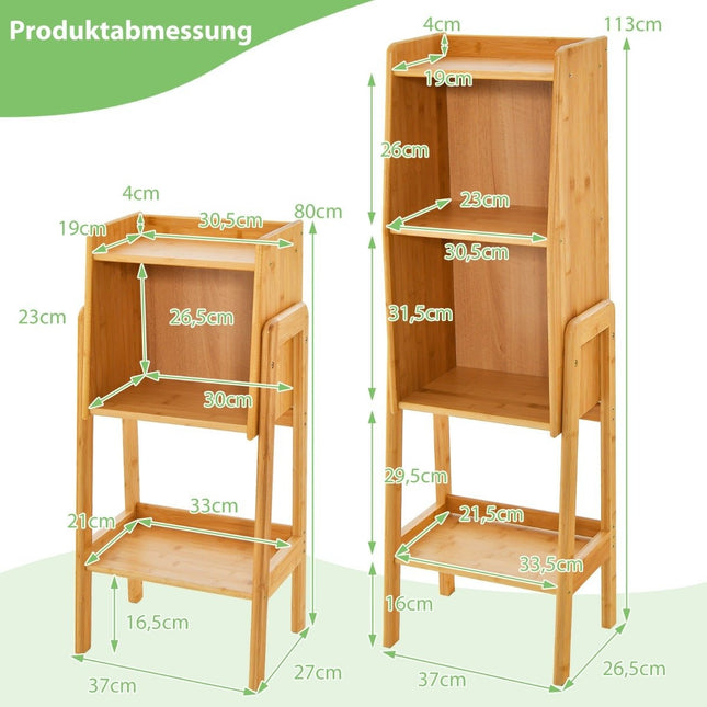 Bamboo Bookcase 4 Tier with Legs & Raised Edge Design Modern Storage Shelf