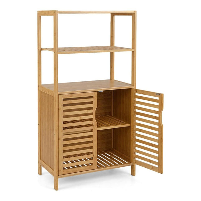Bücherregal aus Bambus mit Türen, 4-stöckig, 60x33x116 cm