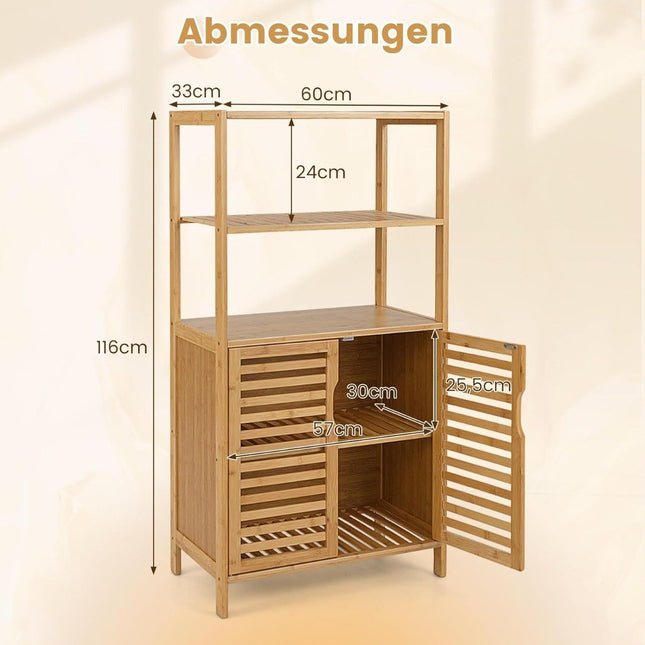 Bücherregal aus Bambus mit Türen, 4-stöckig, 60x33x116 cm