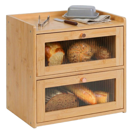 Bamboo Bread Bin, 2-Tier With Viewing Window