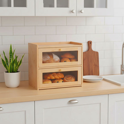 Bamboo Bread Bin, 2-Tier With Viewing Window