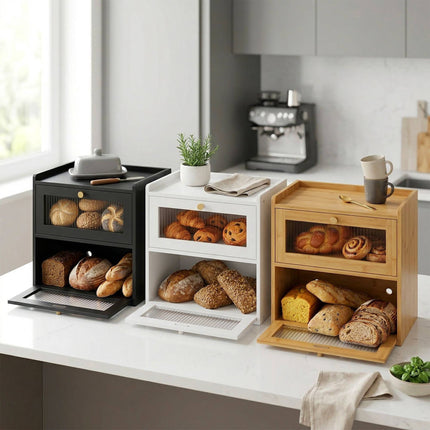 Bamboo Bread Bin, 2-Tier With Viewing Window