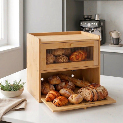 Bamboo Bread Bin, 2-Tier With Viewing Window