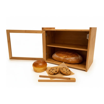 Bambus Brotkasten, 2-stöckig mit Sichtfenster