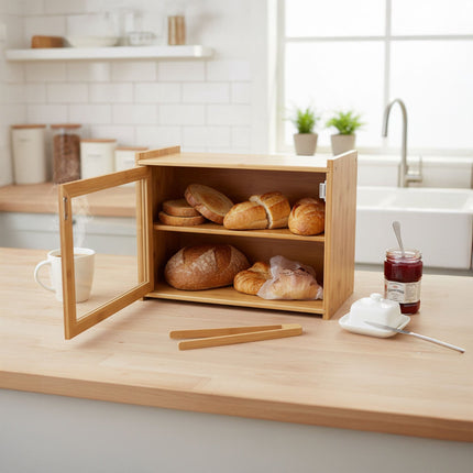 Bambus Brotkasten, 2-stöckig mit Sichtfenster